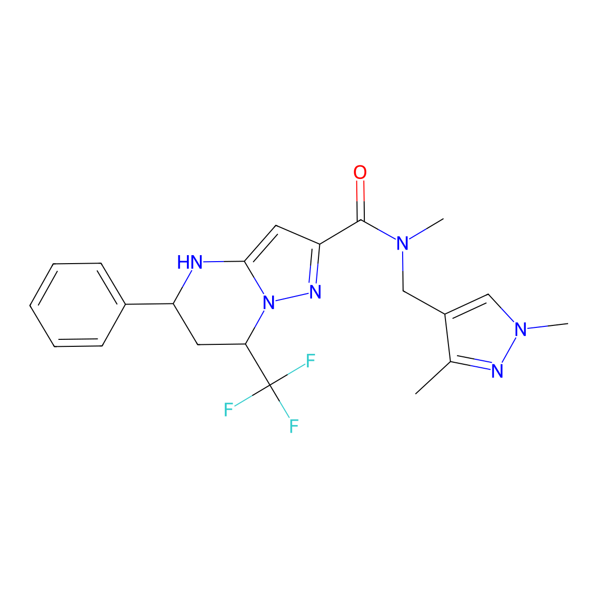 N-[(1,3-dimethyl-1H-pyrazol-4-yl)methyl]-N-methyl-5-phenyl-7-(trifluoromethyl)-4,5,6,7-tetrahydropyrazolo[1,5-a]pyrimidine-2-carboxamide molecular structure, CAS 489449-27-6