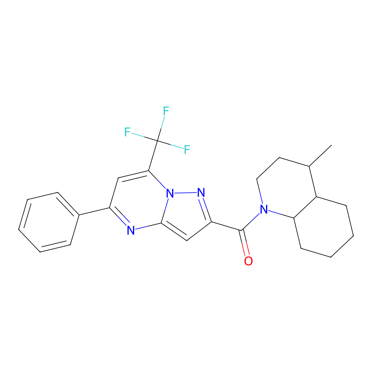 (4-methyl-3,4,4a,5,6,7,8,8a-octahydro-2H-quinolin-1-yl)-[5-phenyl-7-(trifluoromethyl)pyrazolo[1,5-a]pyrimidin-2-yl]methanone molecular structure, CAS 489449-54-9