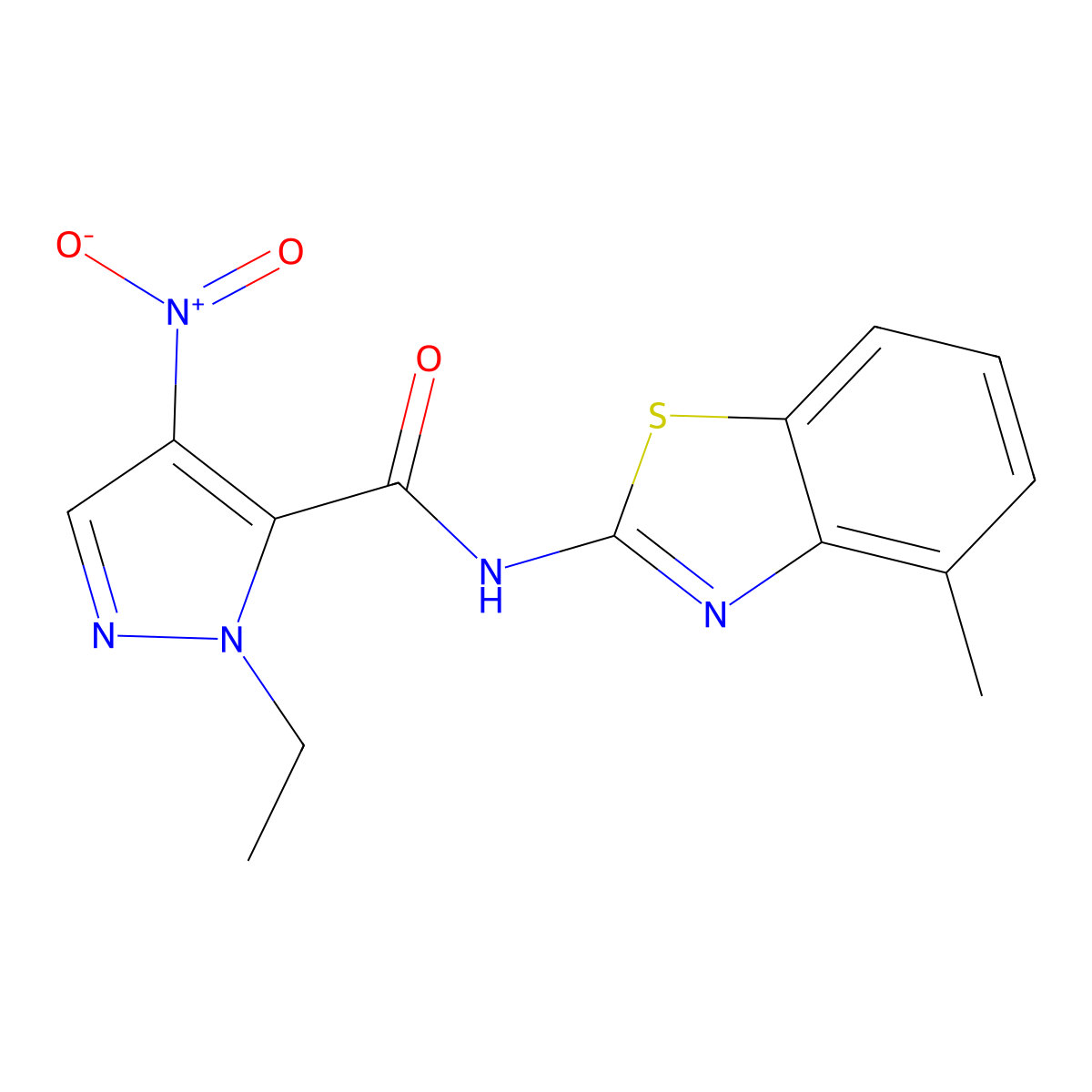 2-ethyl-N-(4-methyl-1,3-benzothiazol-2-yl)-4-nitropyrazole-3-carboxamide molecular structure, CAS 489449-86-7