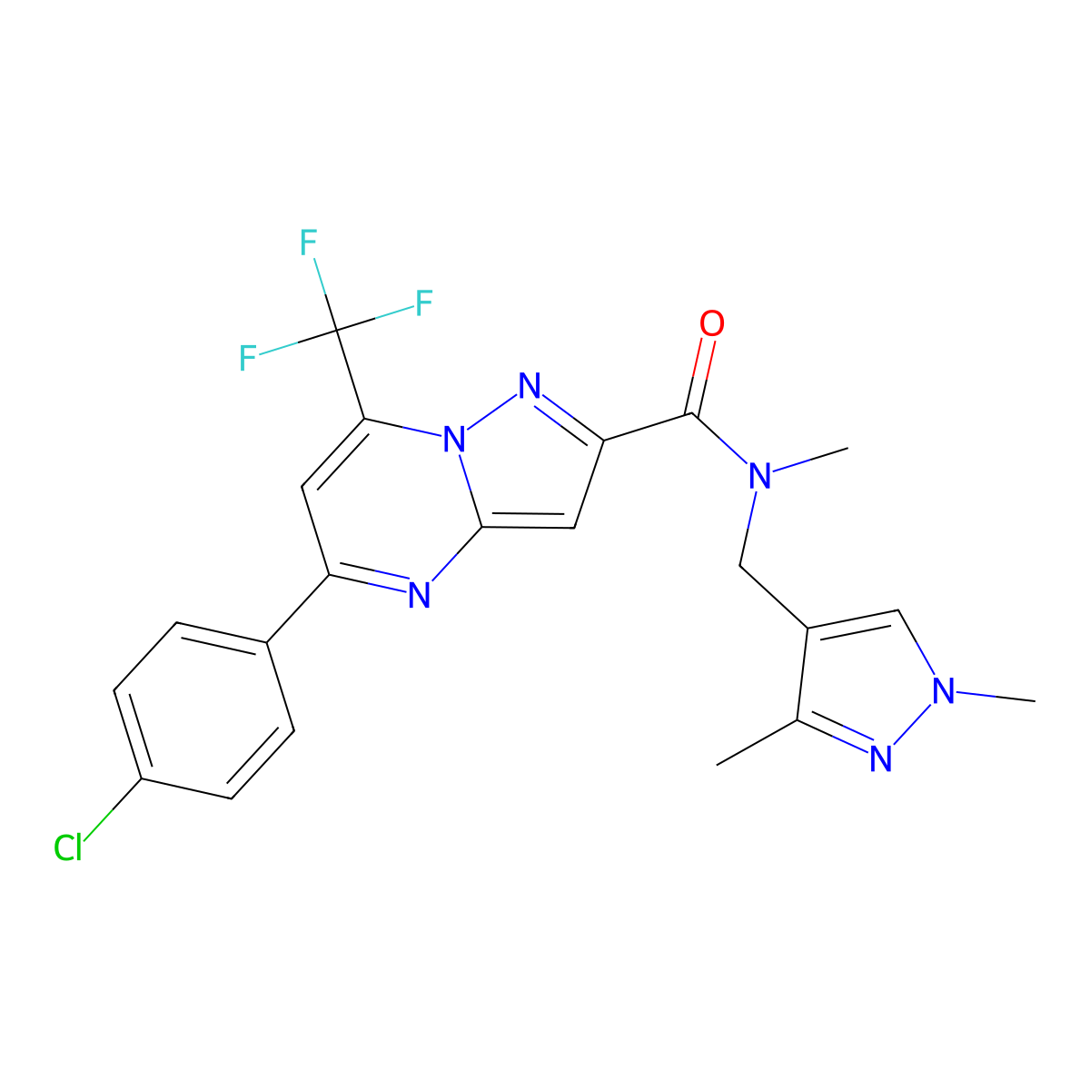 5-(4-chlorophenyl)-N-[(1,3-dimethyl-1H-pyrazol-4-yl)methyl]-N-methyl-7-(trifluoromethyl)pyrazolo[1,5-a]pyrimidine-2-carboxamide molecular structure, CAS 489450-00-2
