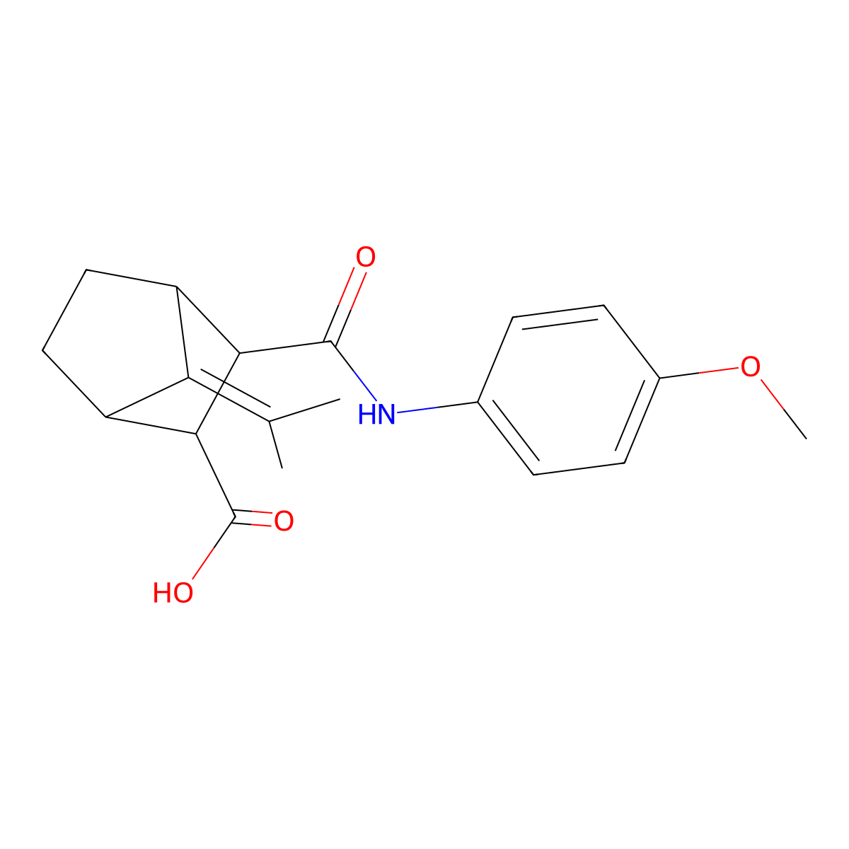 3-((4-Methoxyphenyl)carbamoyl)-7-(propan-2-ylidene)bicyclo[2.2.1]heptane-2-carboxylic acid molecular structure, CAS 489450-04-6