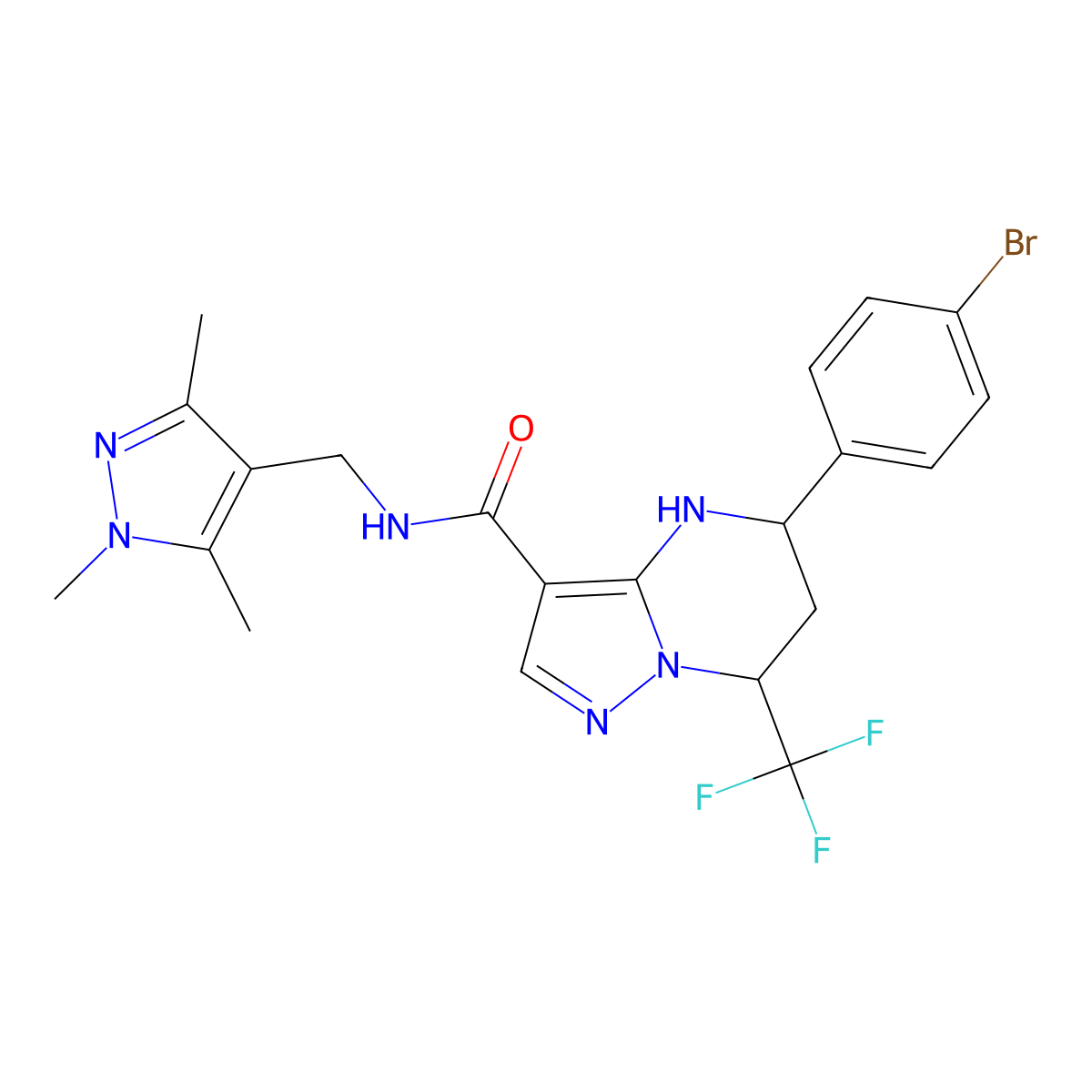 5-(4-bromophenyl)-7-(trifluoromethyl)-N-[(1,3,5-trimethyl-1H-pyrazol-4-yl)methyl]-4,5,6,7-tetrahydropyrazolo[1,5-a]pyrimidine-3-carboxamide molecular structure, CAS 489450-06-8