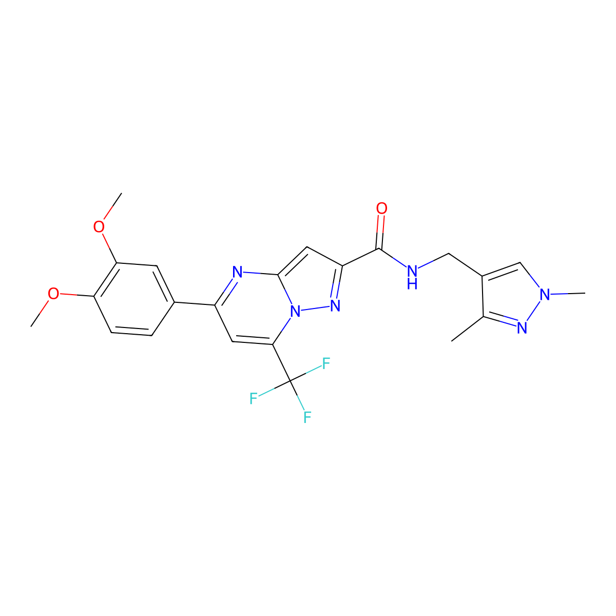 5-(3,4-dimethoxyphenyl)-N-[(1,3-dimethyl-1H-pyrazol-4-yl)methyl]-7-(trifluoromethyl)pyrazolo[1,5-a]pyrimidine-2-carboxamide molecular structure, CAS 489450-11-5