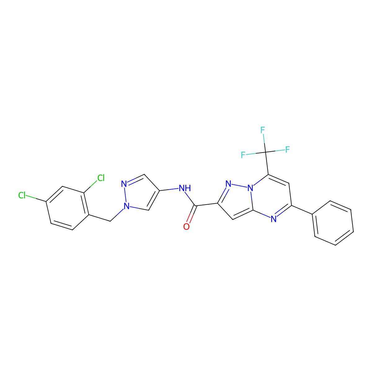 N-[1-(2,4-dichlorobenzyl)-1H-pyrazol-4-yl]-5-phenyl-7-(trifluoromethyl)pyrazolo[1,5-a]pyrimidine-2-carboxamide molecular structure, CAS 489450-13-7