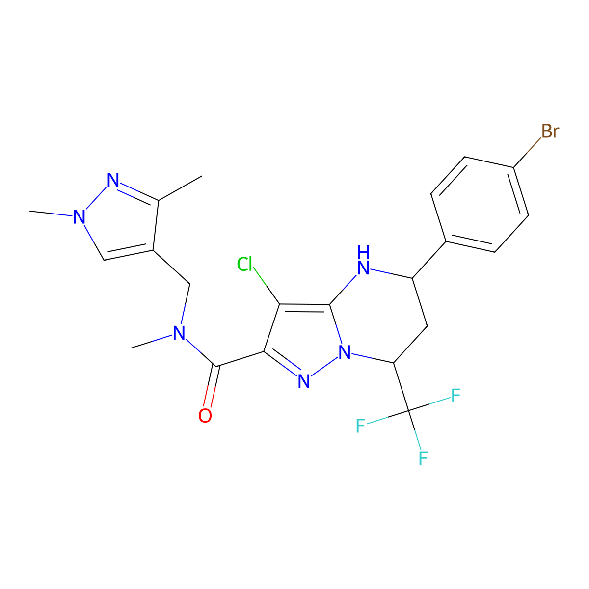 5-(4-bromophenyl)-3-chloro-N-[(1,3-dimethyl-1H-pyrazol-4-yl)methyl]-N-methyl-7-(trifluoromethyl)-4,5,6,7-tetrahydropyrazolo[1,5-a]pyrimidine-2-carboxamide molecular structure, CAS 489450-26-2