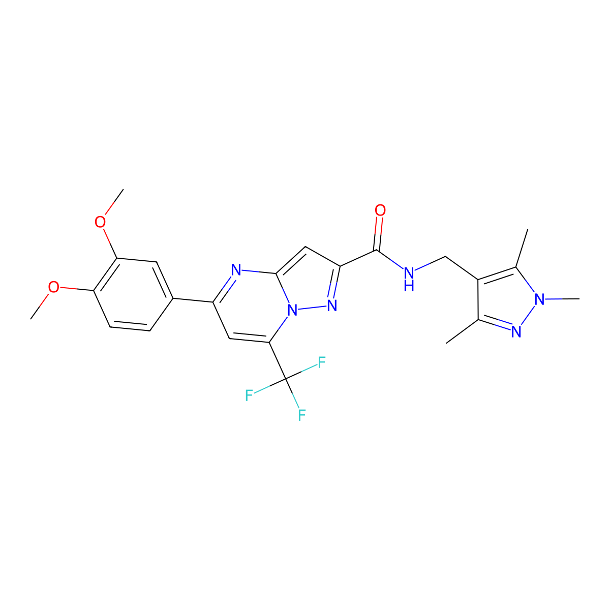 5-(3,4-dimethoxyphenyl)-7-(trifluoromethyl)-N-[(1,3,5-trimethyl-1H-pyrazol-4-yl)methyl]pyrazolo[1,5-a]pyrimidine-2-carboxamide molecular structure, CAS 489450-28-4