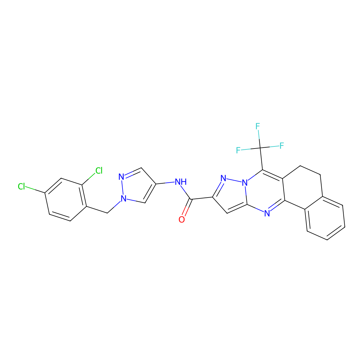 N-[1-(2,4-dichlorobenzyl)-1H-pyrazol-4-yl]-7-(trifluoromethyl)-5,6-dihydrobenzo[h]pyrazolo[5,1-b]quinazoline-10-carboxamide molecular structure, CAS 489450-49-9