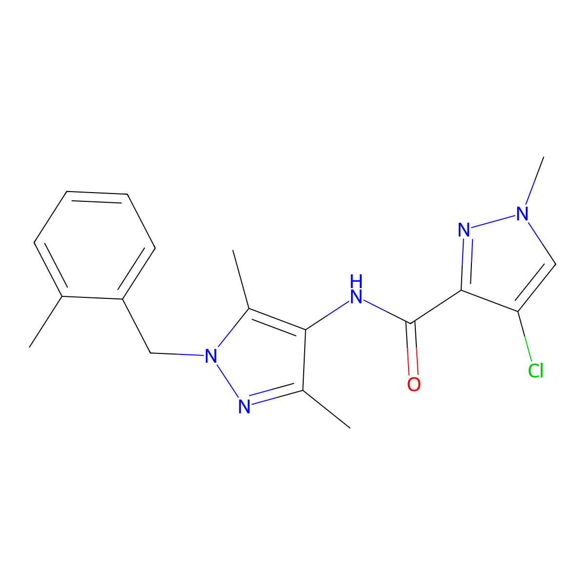4-chloro-N-[3,5-dimethyl-1-(2-methylbenzyl)-1H-pyrazol-4-yl]-1-methyl-1H-pyrazole-3-carboxamide molecular structure, CAS 489450-73-9