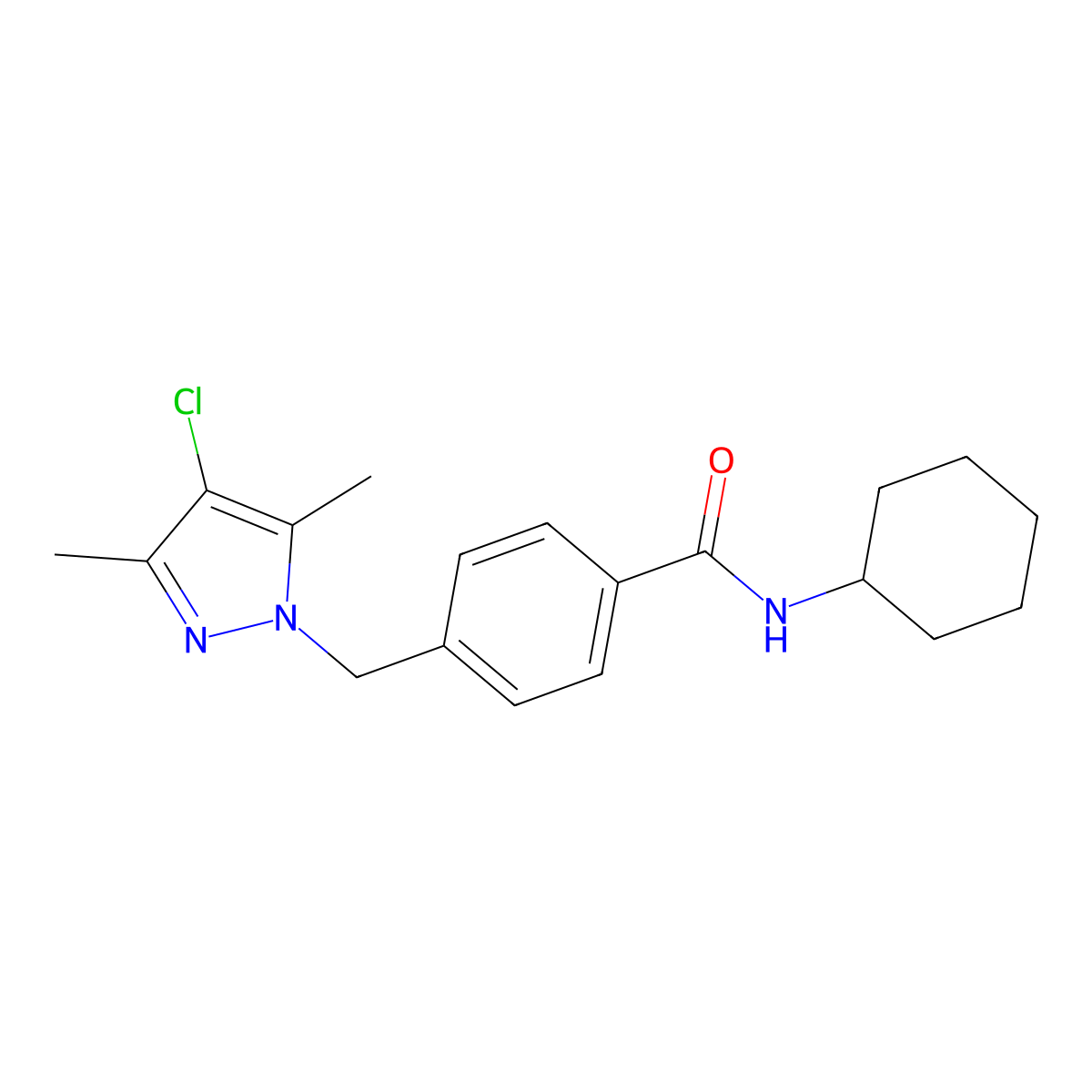 4-[(4-chloro-3,5-dimethyl-1H-pyrazol-1-yl)methyl]-N-cyclohexylbenzamide molecular structure, CAS 489450-74-0