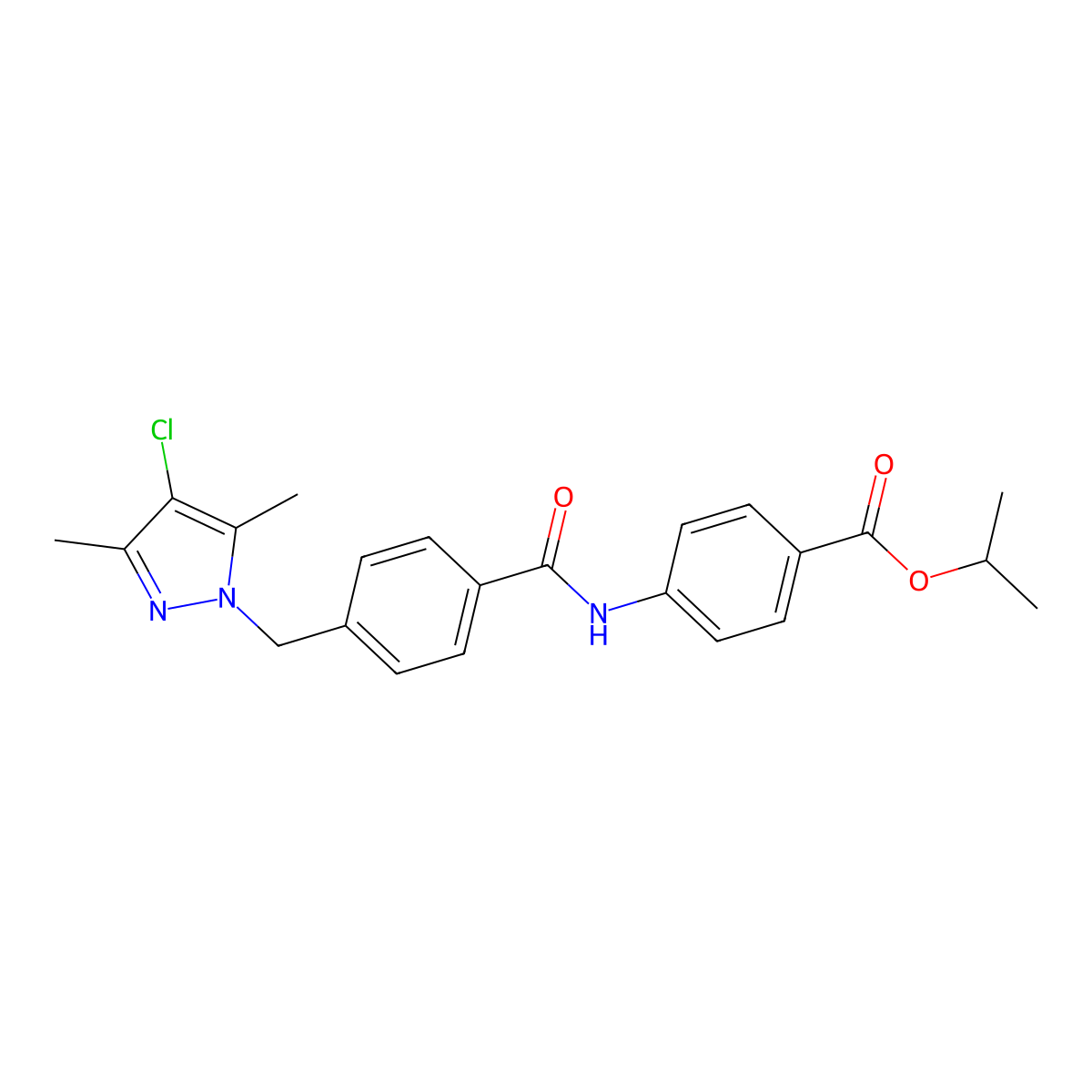 Propan-2-yl 4-[[4-[(4-chloro-3,5-dimethylpyrazol-1-yl)methyl]benzoyl]amino]benzoate molecular structure, CAS 489450-75-1