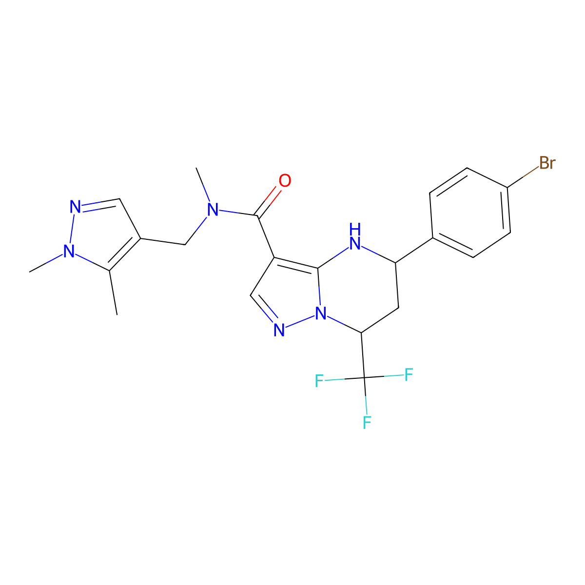 5-(4-bromophenyl)-N-[(1,5-dimethyl-1H-pyrazol-4-yl)methyl]-N-methyl-7-(trifluoromethyl)-4,5,6,7-tetrahydropyrazolo[1,5-a]pyrimidine-3-carboxamide molecular structure, CAS 489450-80-8