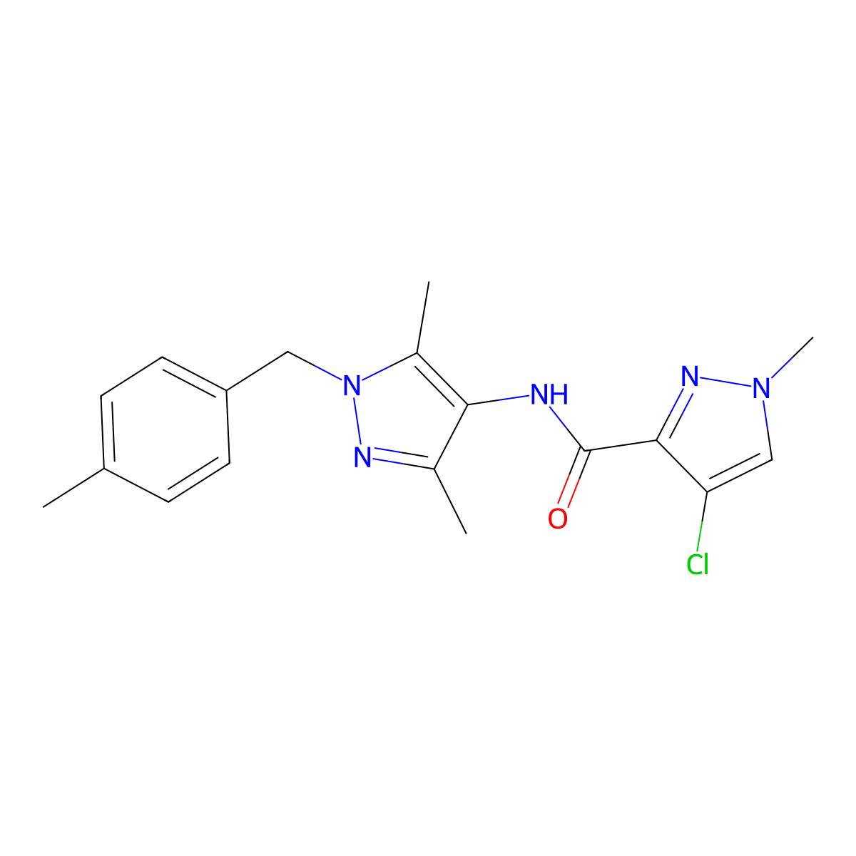 4-chloro-N-[3,5-dimethyl-1-(4-methylbenzyl)-1H-pyrazol-4-yl]-1-methyl-1H-pyrazole-3-carboxamide molecular structure, CAS 489450-87-5