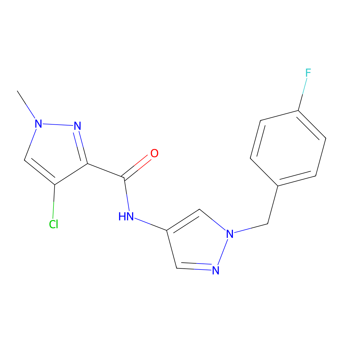 4-chloro-N-[1-(4-fluorobenzyl)-1H-pyrazol-4-yl]-1-methyl-1H-pyrazole-3-carboxamide molecular structure, CAS 489450-91-1
