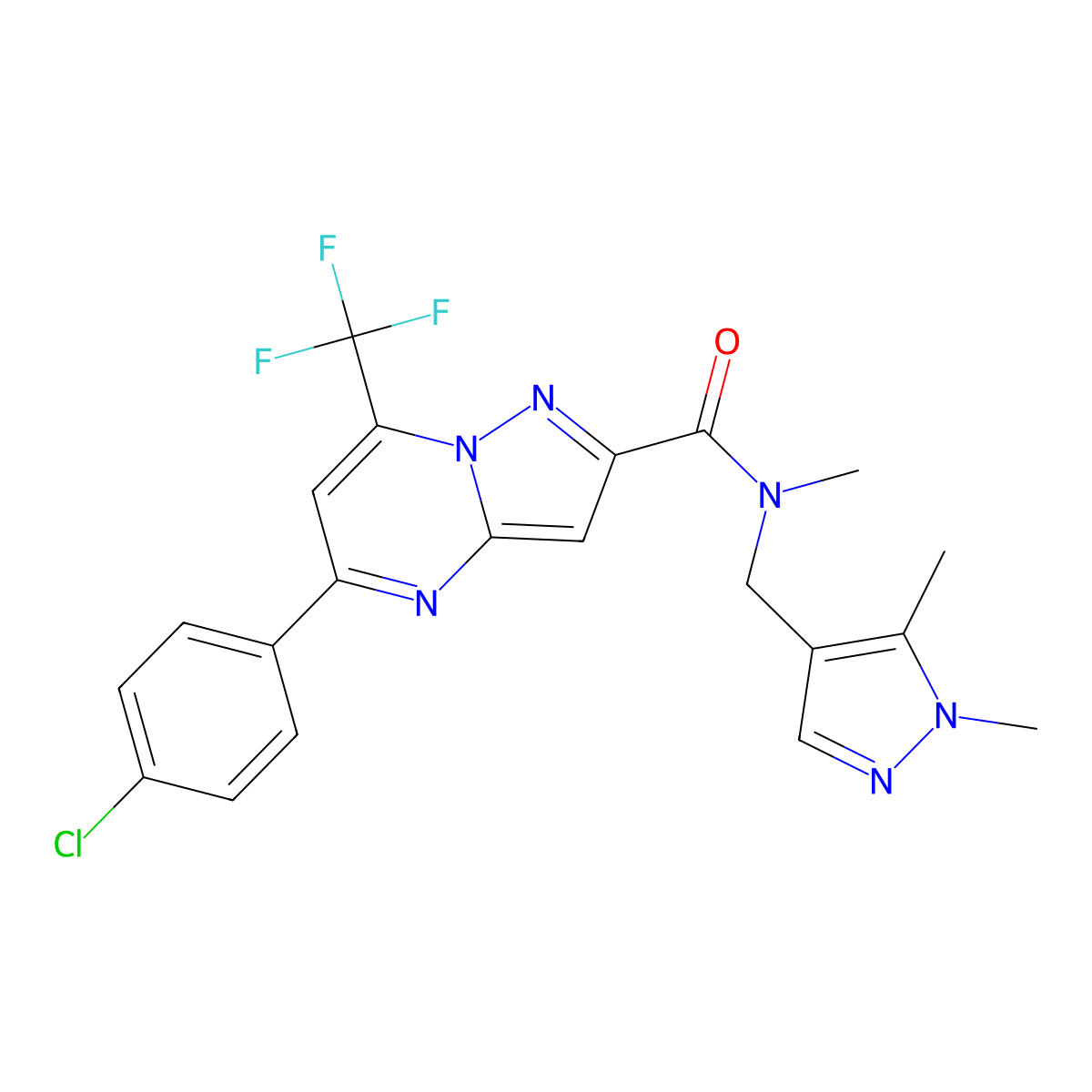 5-(4-chlorophenyl)-N-[(1,5-dimethyl-1H-pyrazol-4-yl)methyl]-N-methyl-7-(trifluoromethyl)pyrazolo[1,5-a]pyrimidine-2-carboxamide molecular structure, CAS 489450-94-4