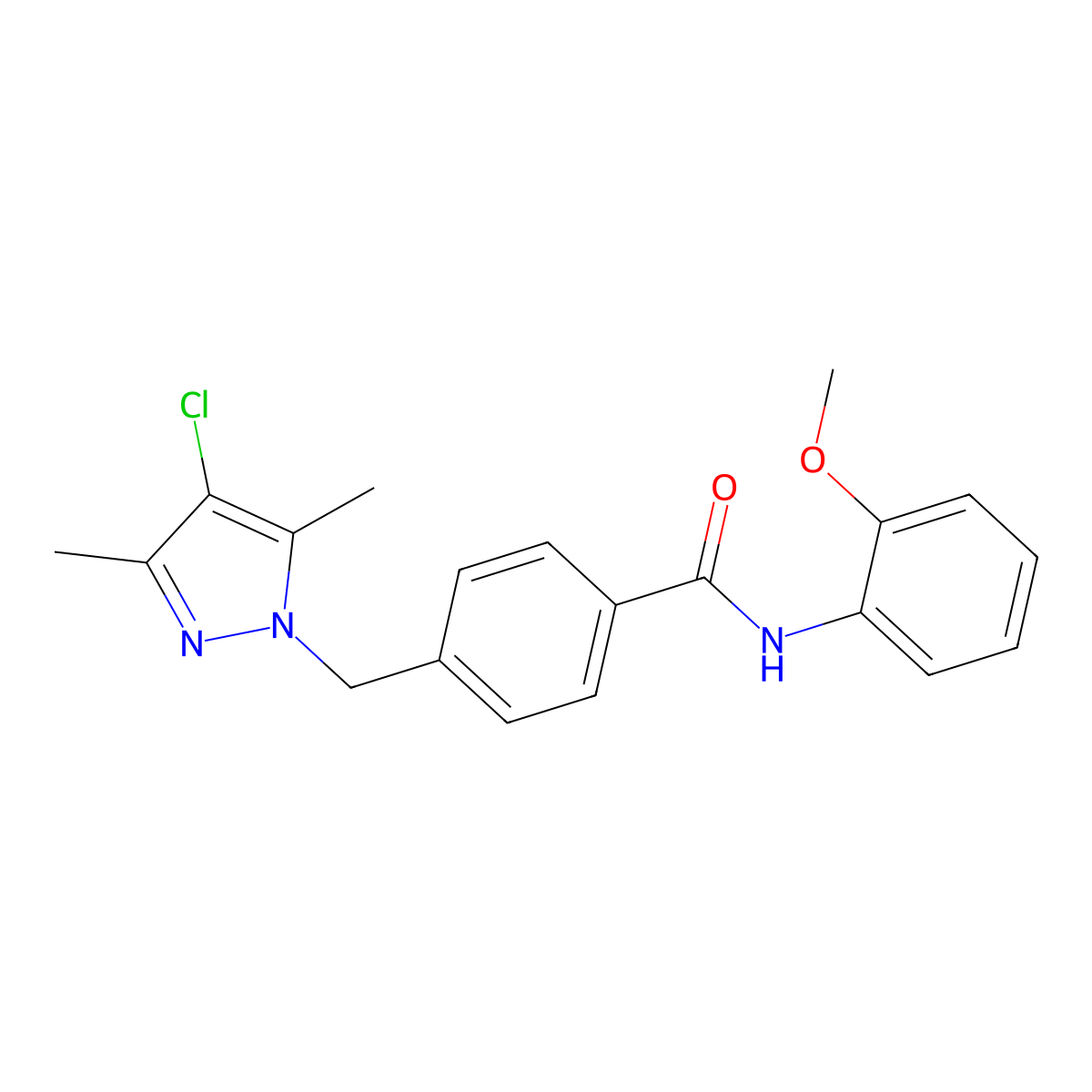 4-[(4-chloro-3,5-dimethylpyrazol-1-yl)methyl]-N-(2-methoxyphenyl)benzamide molecular structure, CAS 489451-15-2