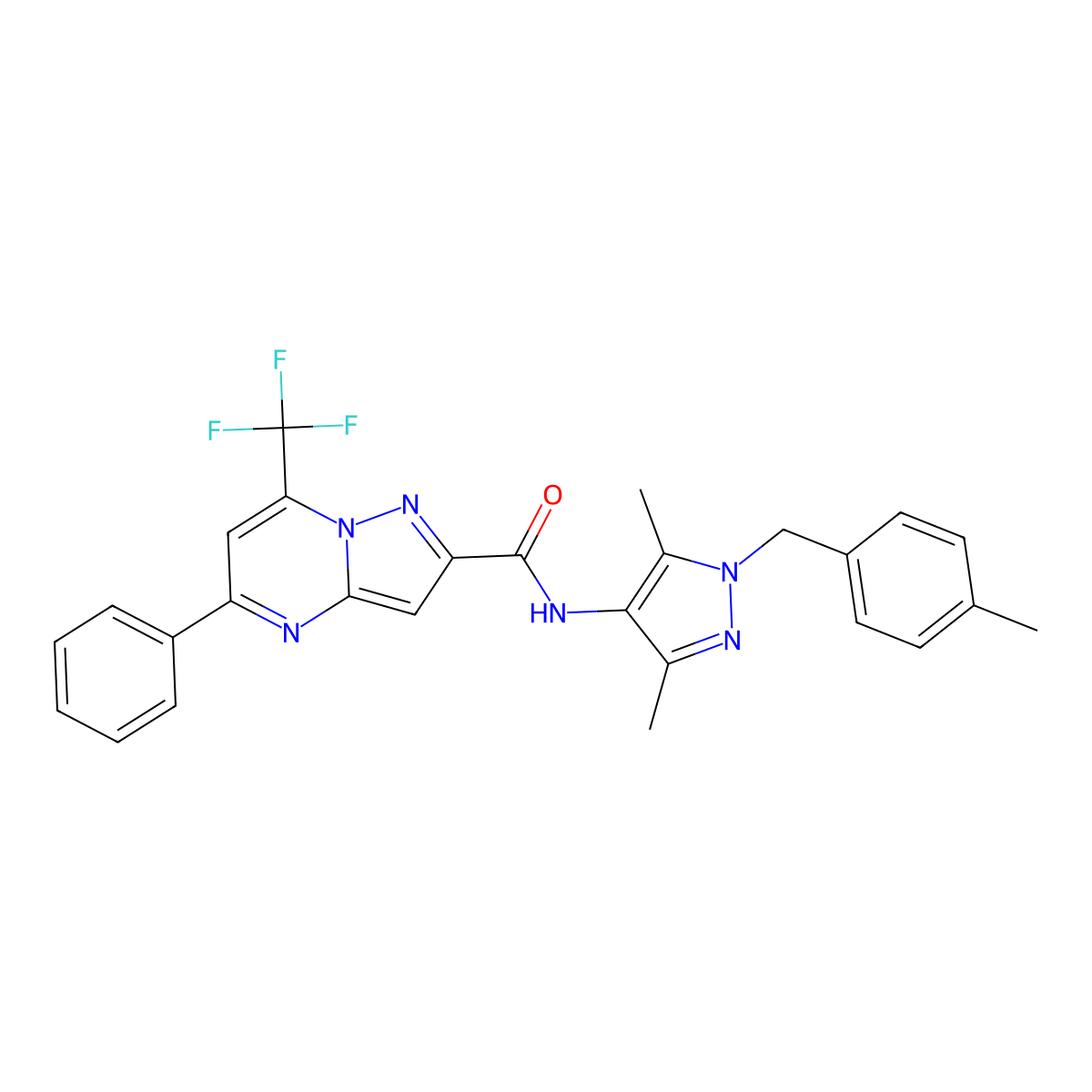 N-[3,5-dimethyl-1-(4-methylbenzyl)-1H-pyrazol-4-yl]-5-phenyl-7-(trifluoromethyl)pyrazolo[1,5-a]pyrimidine-2-carboxamide molecular structure, CAS 489451-16-3
