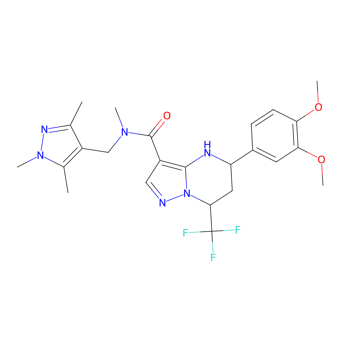 5-(3,4-dimethoxyphenyl)-N-methyl-7-(trifluoromethyl)-N-[(1,3,5-trimethyl-1H-pyrazol-4-yl)methyl]-4,5,6,7-tetrahydropyrazolo[1,5-a]pyrimidine-3-carboxamide molecular structure, CAS 489451-19-6