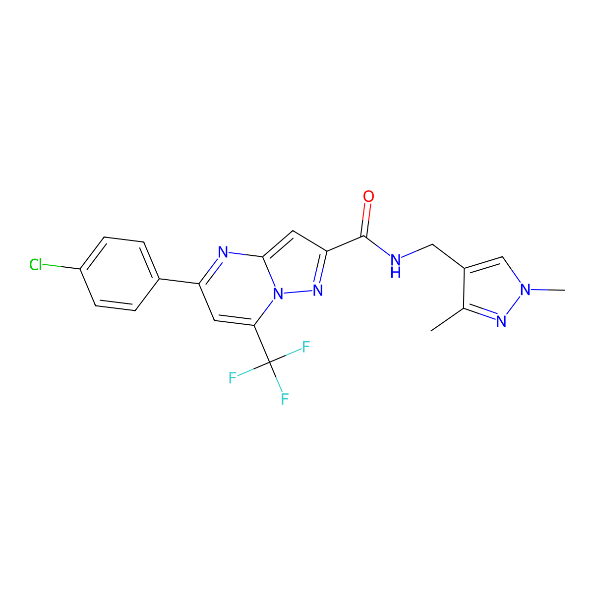 5-(4-chlorophenyl)-N-[(1,3-dimethyl-1H-pyrazol-4-yl)methyl]-7-(trifluoromethyl)pyrazolo[1,5-a]pyrimidine-2-carboxamide molecular structure, CAS 489451-23-2