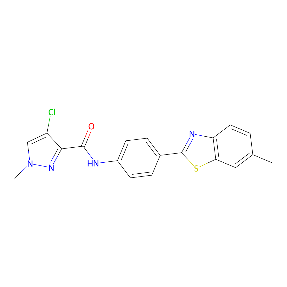 4-chloro-1-methyl-N-[4-(6-methyl-1,3-benzothiazol-2-yl)phenyl]-1H-pyrazole-3-carboxamide molecular structure, CAS 489451-52-7
