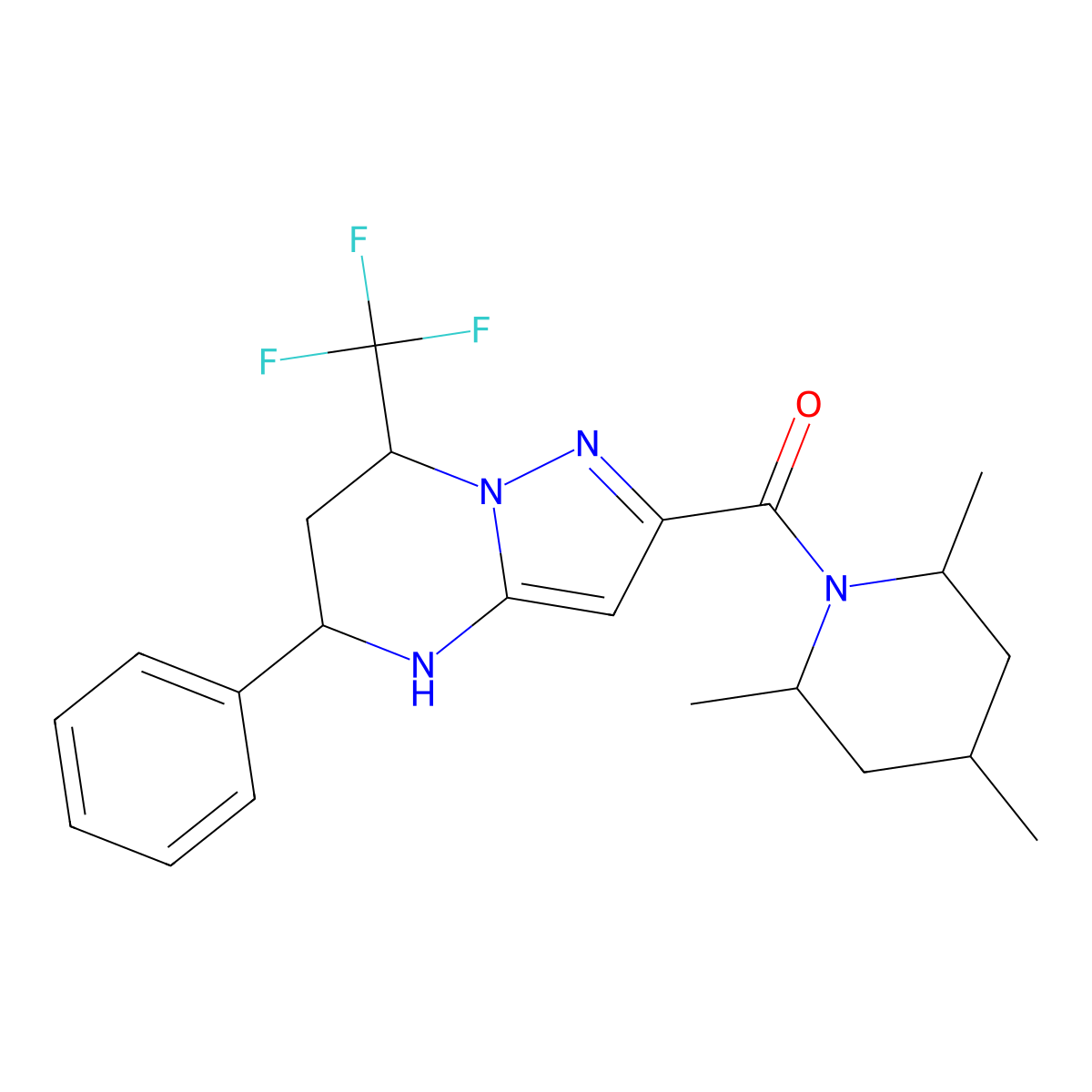 5-Phenyl-7-(trifluoromethyl)-2-[(2,4,6-trimethyl-1-piperidinyl)carbonyl]-4,5,6,7-tetrahydropyrazolo[1,5-a]pyrimidine molecular structure, CAS 489451-65-2