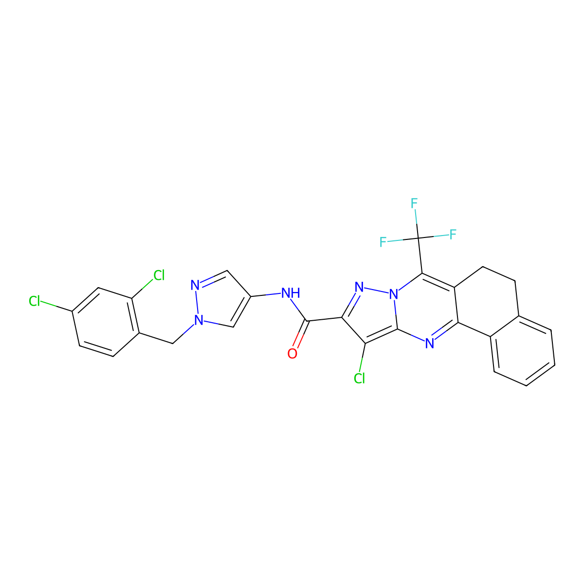 11-chloro-N-[1-(2,4-dichlorobenzyl)-1H-pyrazol-4-yl]-7-(trifluoromethyl)-5,6-dihydrobenzo[h]pyrazolo[5,1-b]quinazoline-10-carboxamide molecular structure, CAS 489451-73-2