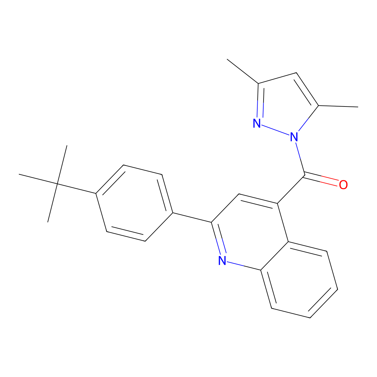 [2-(4-Tert-butylphenyl)quinolin-4-yl]-(3,5-dimethylpyrazol-1-yl)methanone molecular structure, CAS 489452-24-6