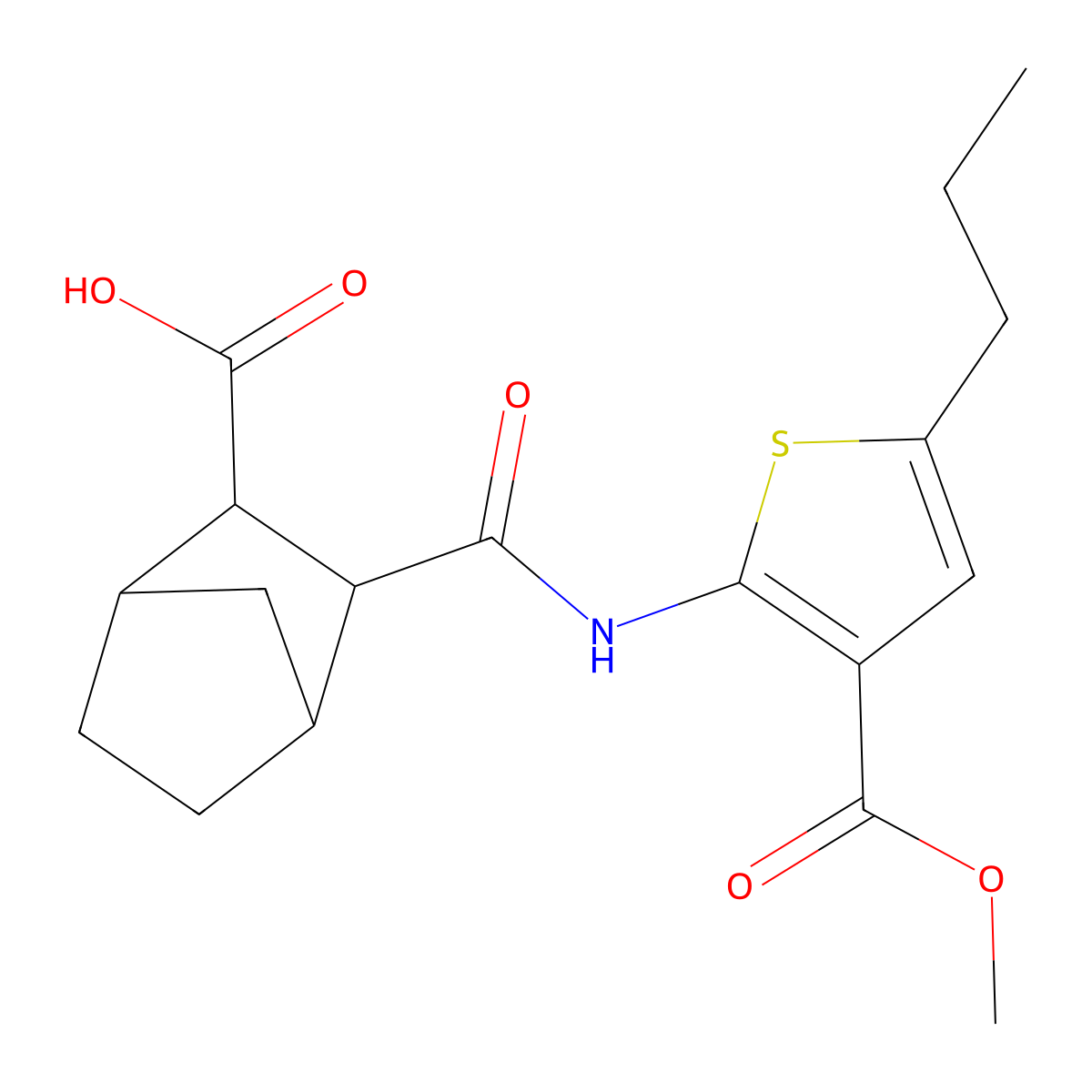 3-{[3-(Methoxycarbonyl)-5-propylthiophen-2-yl]carbamoyl}bicyclo[2.2.1]heptane-2-carboxylic acid molecular structure, CAS 489452-61-1