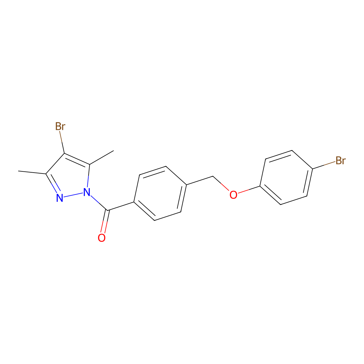 (4-Bromo-3,5-dimethylpyrazol-1-yl)-[4-[(4-bromophenoxy)methyl]phenyl]methanone molecular structure, CAS 489452-76-8