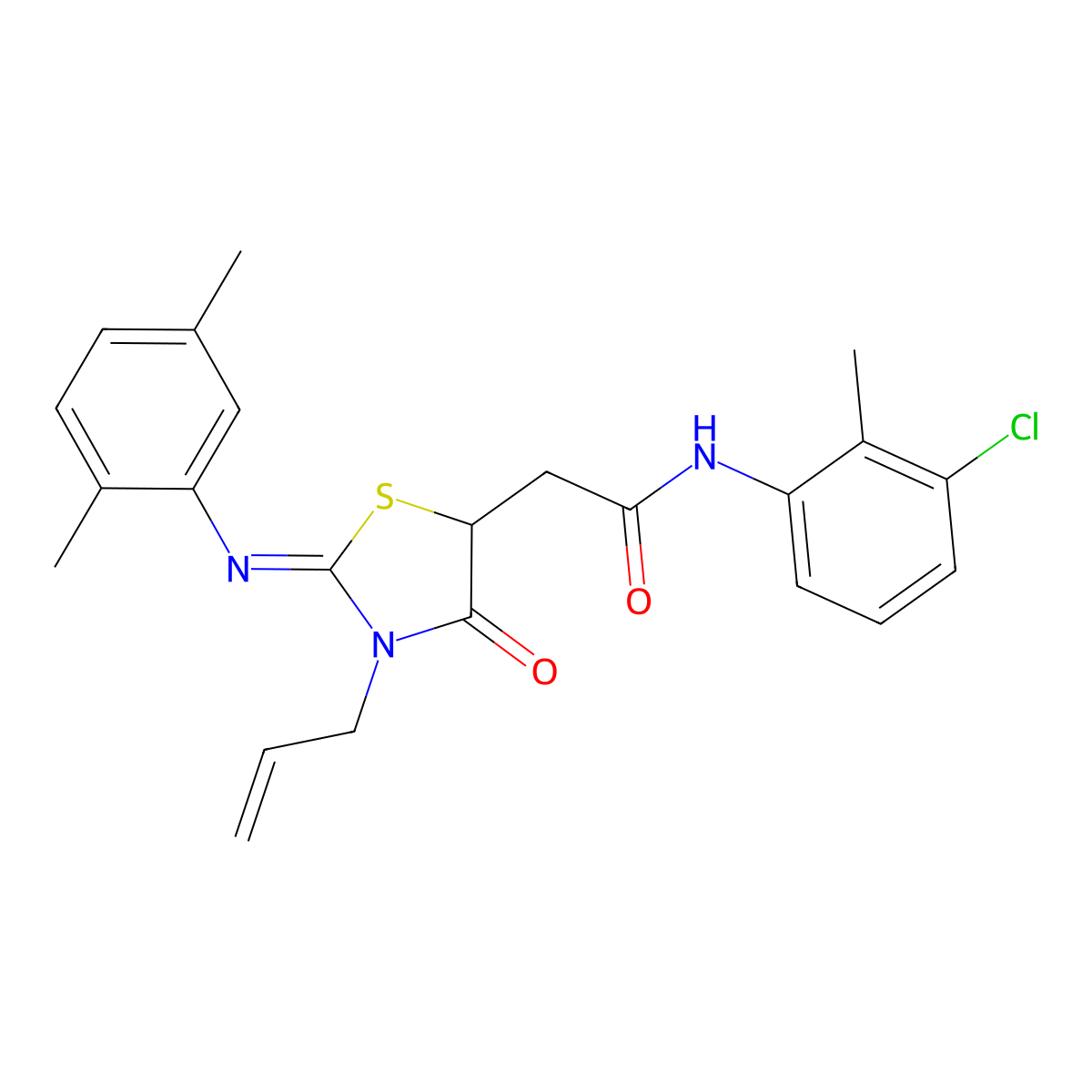 2-{3-allyl-2-[(2,5-dimethylphenyl)imino]-4-oxo-1,3-thiazolidin-5-yl}-N-(3-chloro-2-methylphenyl)acetamide molecular structure, CAS 489454-35-5