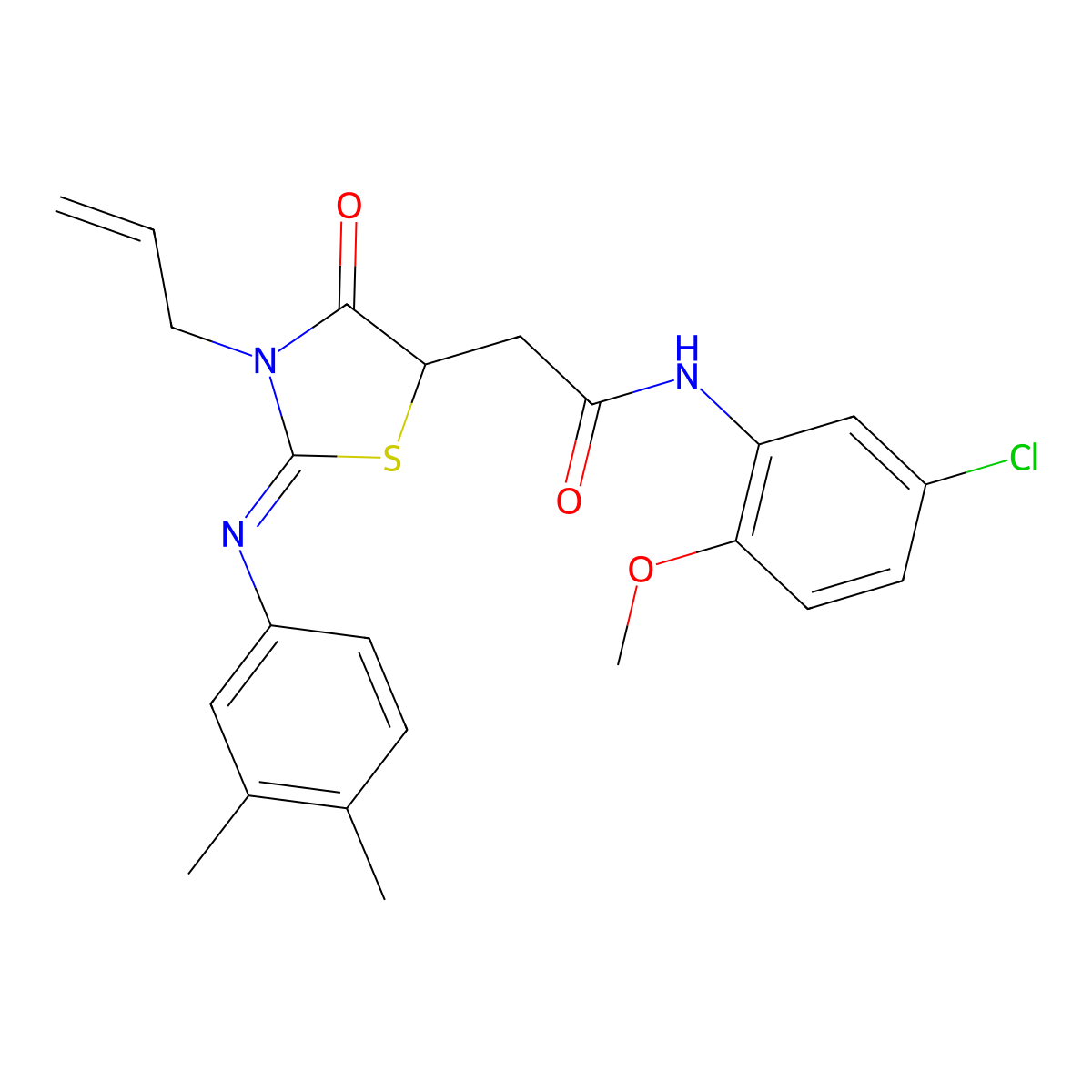 2-{3-allyl-2-[(3,4-dimethylphenyl)imino]-4-oxo-1,3-thiazolidin-5-yl}-N-(5-chloro-2-methoxyphenyl)acetamide molecular structure, CAS 489454-40-2