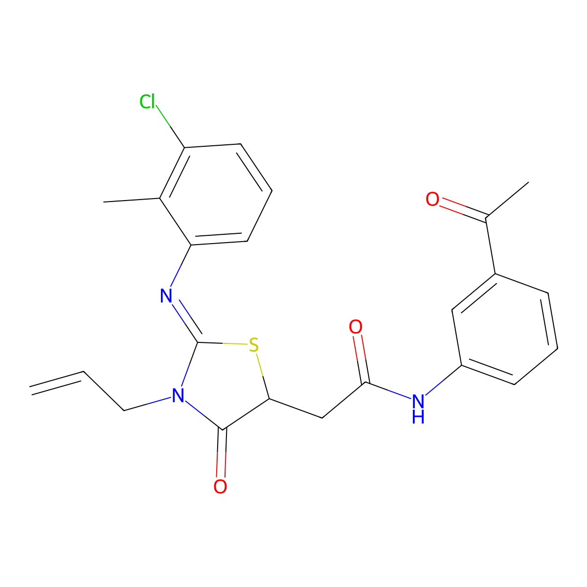 N-(3-acetylphenyl)-2-{3-allyl-2-[(3-chloro-2-methylphenyl)imino]-4-oxo-1,3-thiazolidin-5-yl}acetamide molecular structure, CAS 489454-64-0