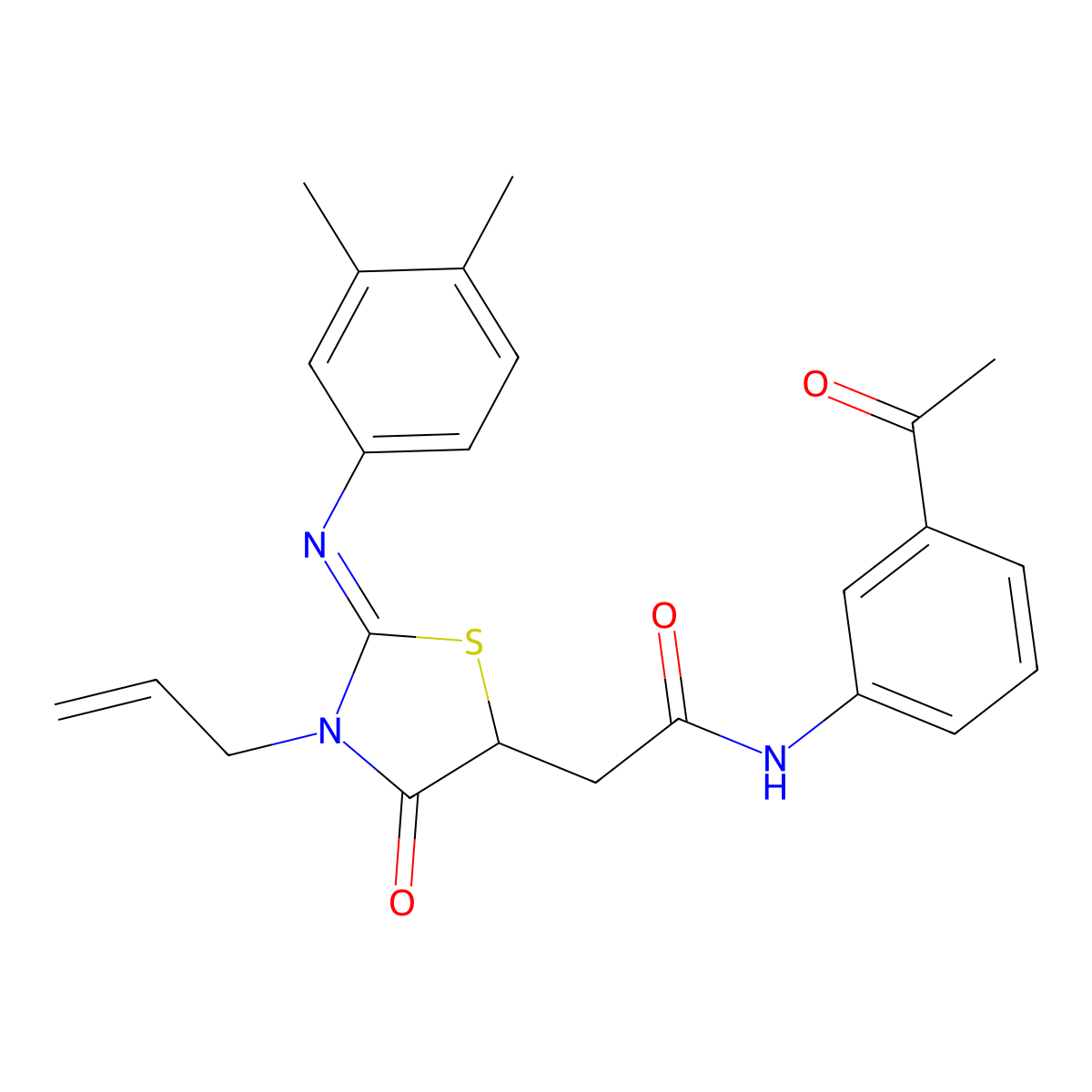 N-(3-acetylphenyl)-2-{3-allyl-2-[(3,4-dimethylphenyl)imino]-4-oxo-1,3-thiazolidin-5-yl}acetamide molecular structure, CAS 489454-69-5