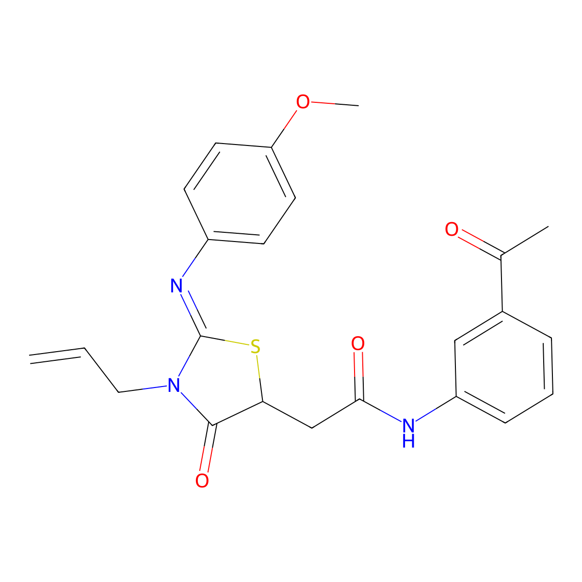N-(3-acetylphenyl)-2-{3-allyl-2-[(4-methoxyphenyl)imino]-4-oxo-1,3-thiazolidin-5-yl}acetamide molecular structure, CAS 489455-39-2