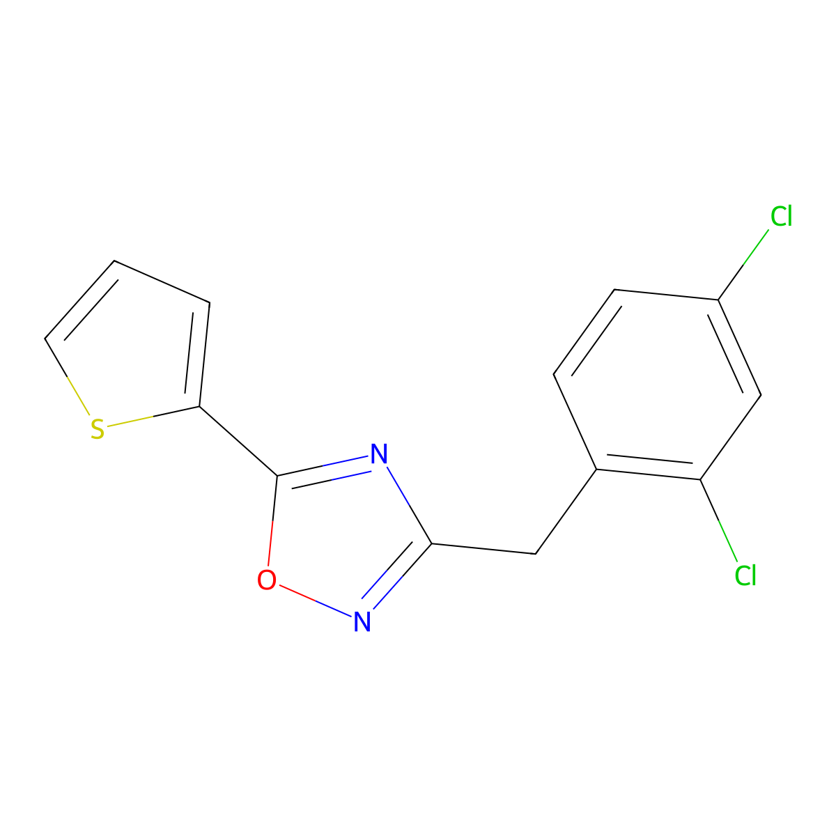 3-(2,4-Dichlorobenzyl)-5-(2-thienyl)-1,2,4-oxadiazole molecular structure, CAS 489455-67-6