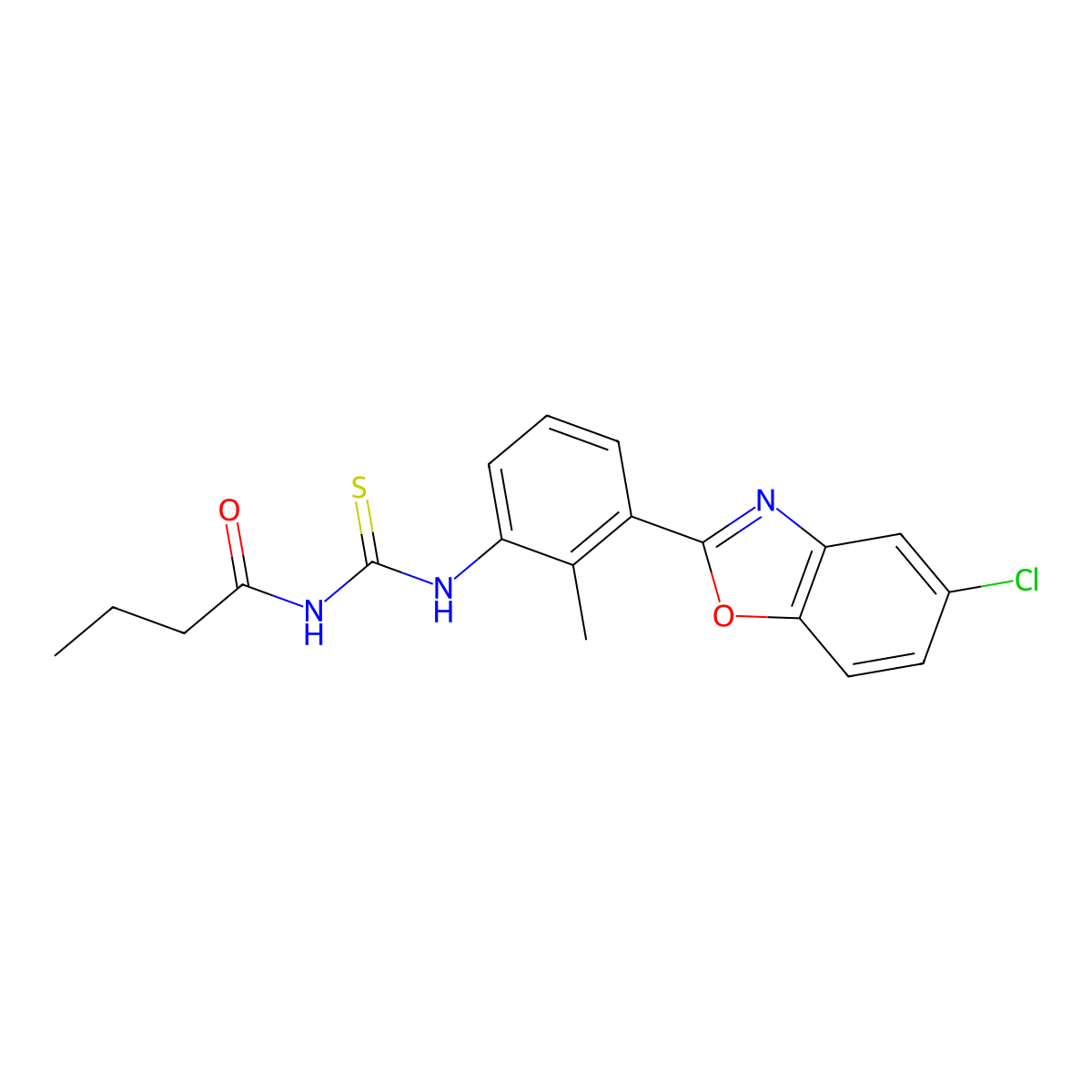 N-[[3-(5-chloro-1,3-benzoxazol-2-yl)-2-methylphenyl]carbamothioyl]butanamide molecular structure, CAS 489457-41-2