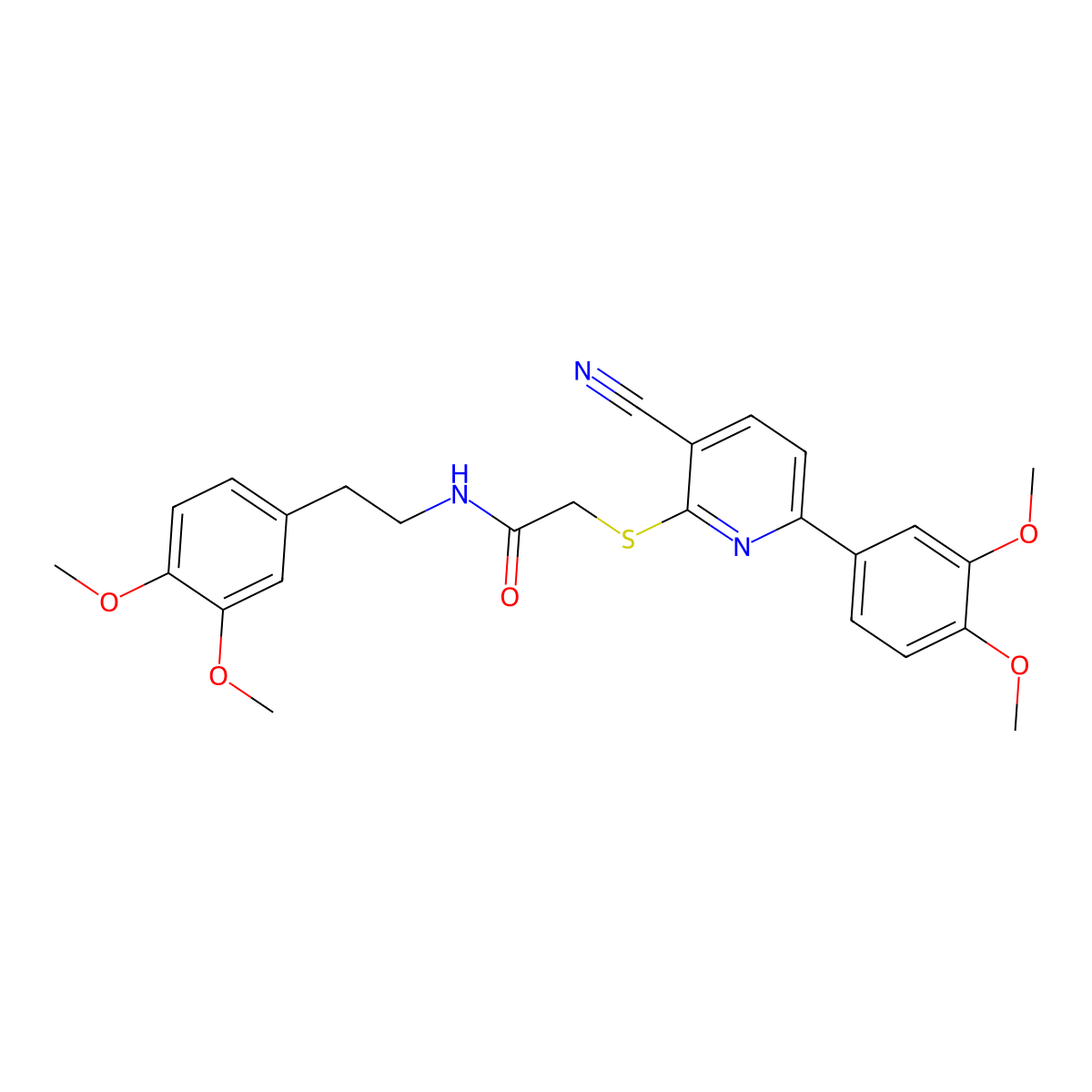 2-[3-cyano-6-(3,4-dimethoxyphenyl)pyridin-2-yl]sulfanyl-N-[2-(3,4-dimethoxyphenyl)ethyl]acetamide molecular structure, CAS 489461-89-4