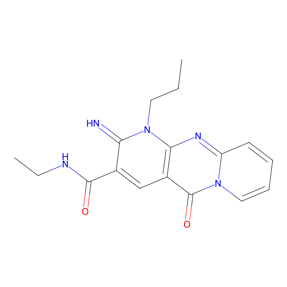 N-ethyl-2-imino-5-oxo-1-propyl-1,5-dihydro-2H-dipyrido[1,2-a:2',3'-d]pyrimidine-3-carboxamide molecular structure, CAS 489462-18-2
