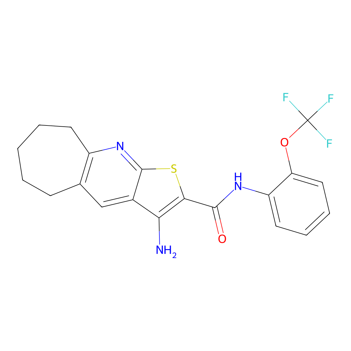 3-amino-N-[2-(trifluoromethoxy)phenyl]-6,7,8,9-tetrahydro-5H-cyclohepta[b]thieno[3,2-e]pyridine-2-carboxamide molecular structure, CAS 489462-22-8