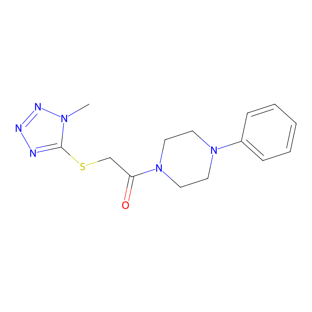 2-(1-Methyltetrazol-5-yl)sulfanyl-1-(4-phenylpiperazin-1-yl)ethanone molecular structure, CAS 489462-40-0