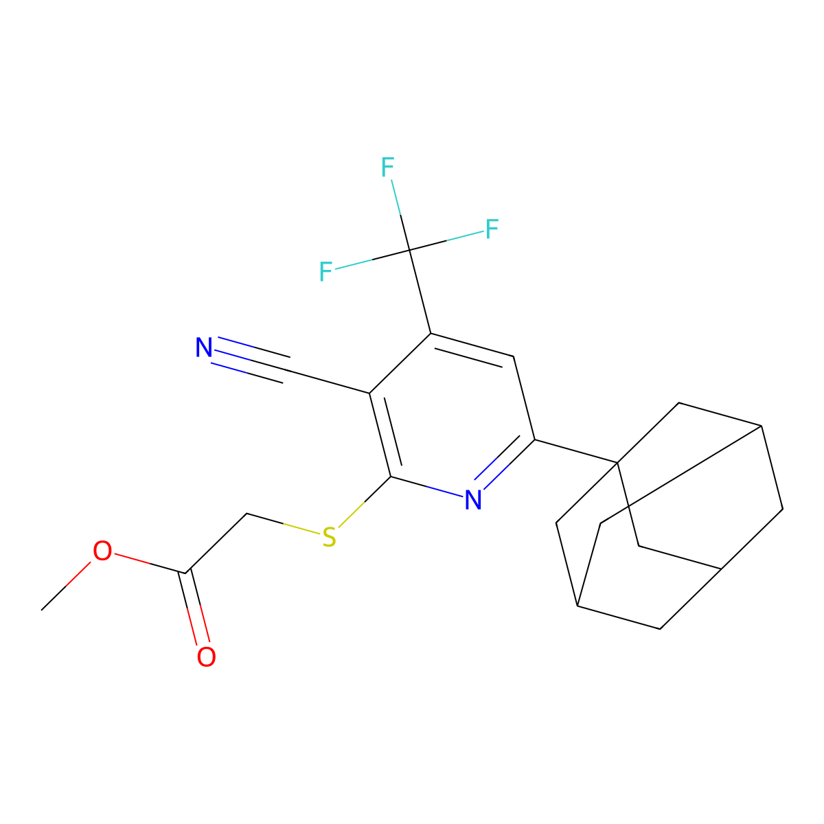 Methyl 2-[6-(1-adamantyl)-3-cyano-4-(trifluoromethyl)pyridin-2-yl]sulfanylacetate molecular structure, CAS 489463-13-0