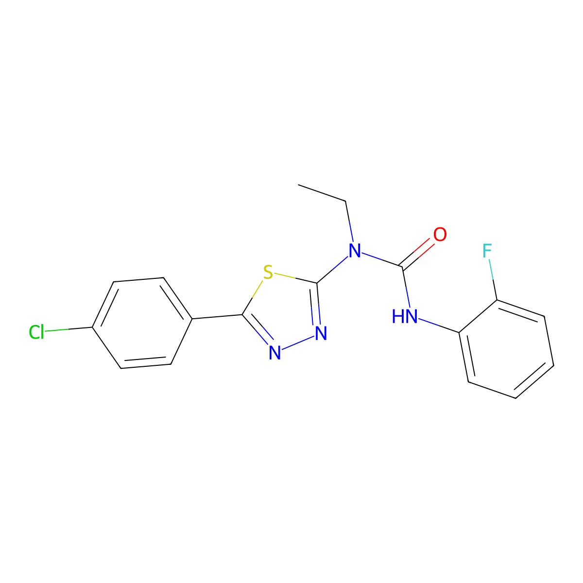 1-[5-(4-Chlorophenyl)-1,3,4-thiadiazol-2-yl]-1-ethyl-3-(2-fluorophenyl)urea molecular structure, CAS 489463-92-5