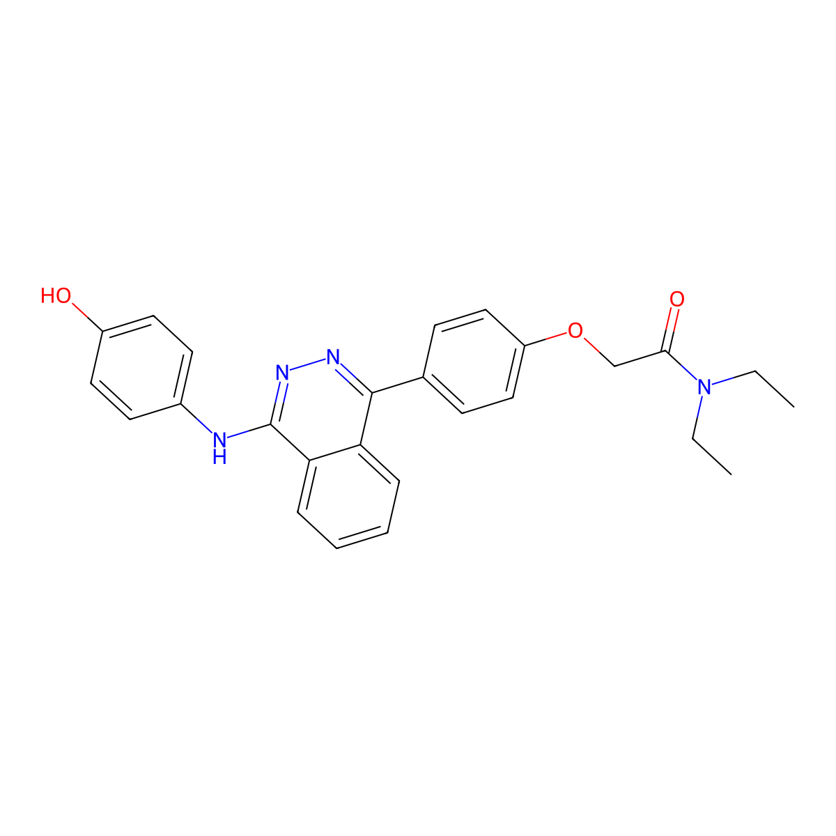 N,N-diethyl-2-(4-(4-((4-hydroxyphenyl)amino)phthalazin-1-yl)phenoxy)acetamide molecular structure, CAS 489463-93-6