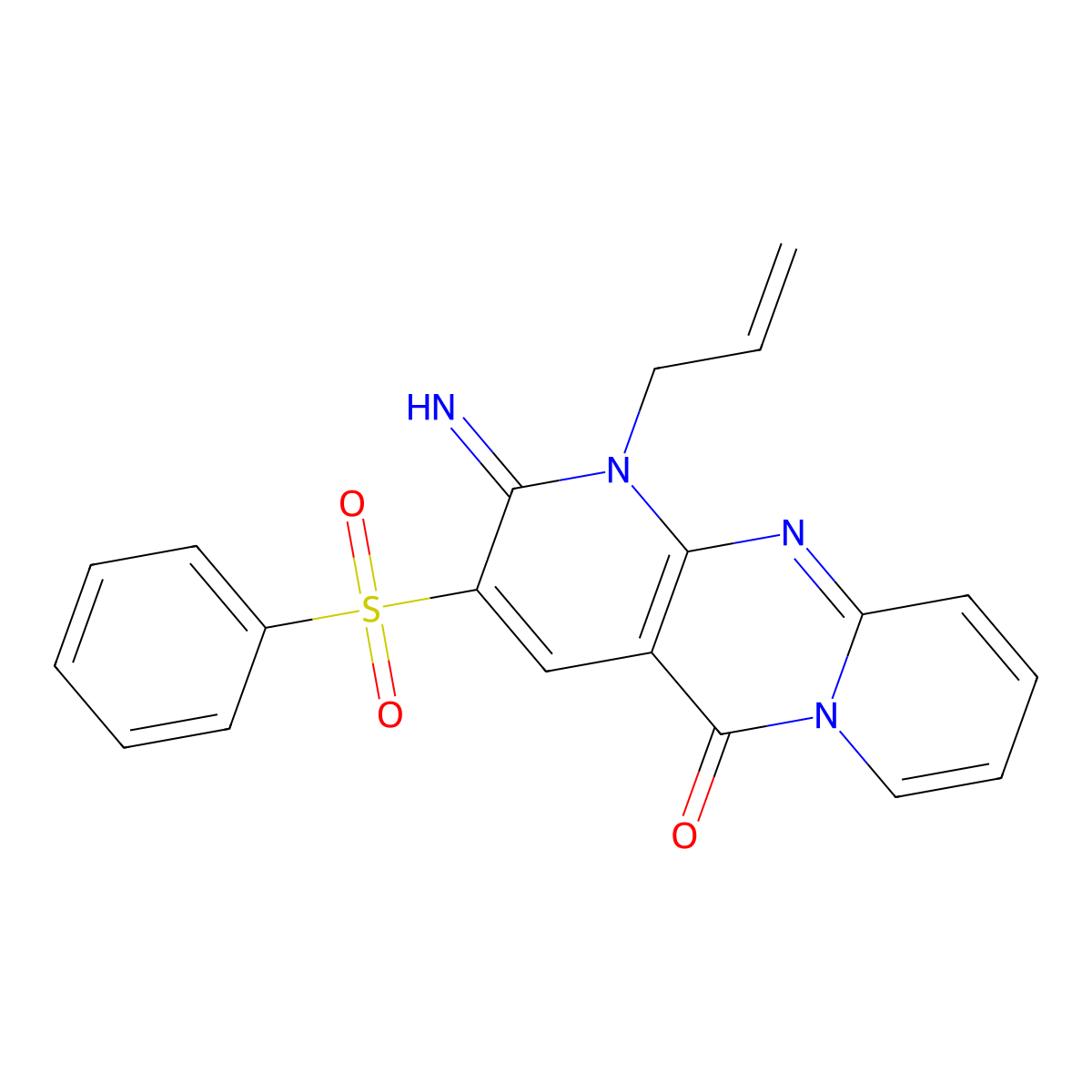 1-Allyl-2-imino-3-(phenylsulfonyl)-1,2-dihydro-5H-dipyrido[1,2-A:2,3-D]pyrimidin-5-one molecular structure, CAS 489464-54-2