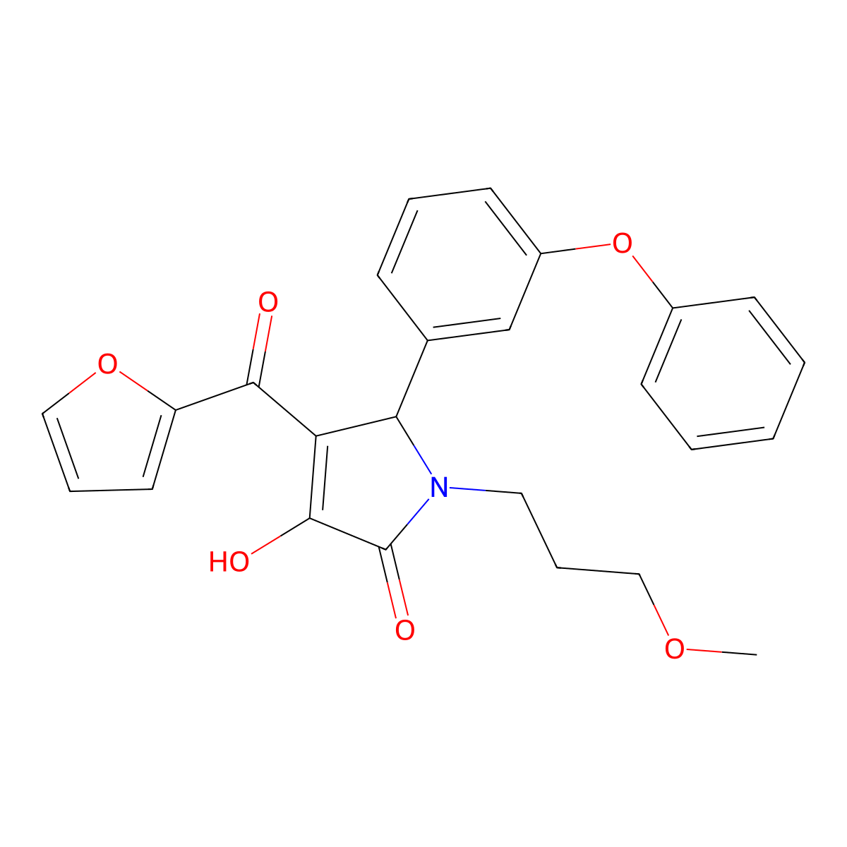 (4E)-4-[furan-2-yl(hydroxy)methylidene]-1-(3-methoxypropyl)-5-(3-phenoxyphenyl)pyrrolidine-2,3-dione molecular structure, CAS 489464-61-1
