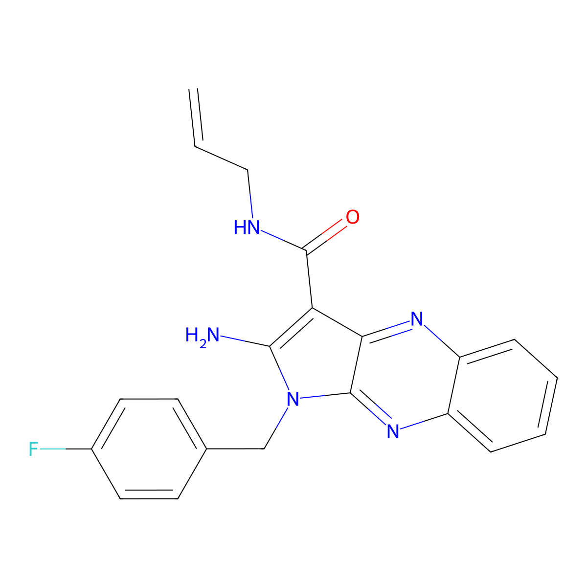 2-amino-1-(4-fluorobenzyl)-N-(prop-2-en-1-yl)-1H-pyrrolo[2,3-b]quinoxaline-3-carboxamide molecular structure, CAS 489464-66-6