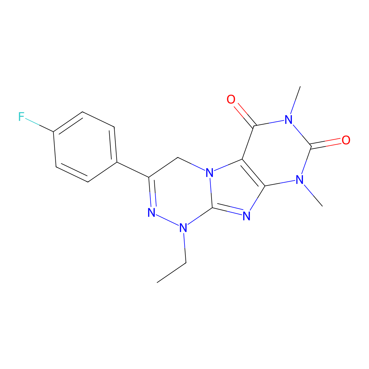 1-ethyl-3-(4-fluorophenyl)-7,9-dimethyl-7,9-dihydro-[1,2,4]triazino[3,4-f]purine-6,8(1H,4H)-dione molecular structure, CAS 489464-85-9