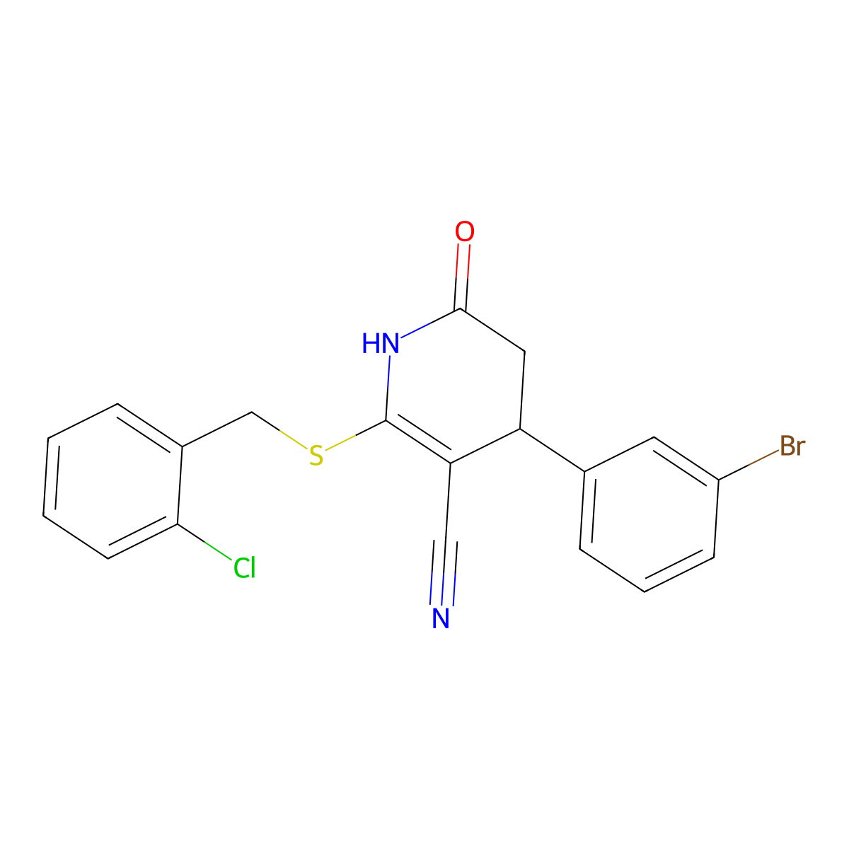 4-(3-bromophenyl)-6-[(2-chlorophenyl)methylsulfanyl]-2-oxo-3,4-dihydro-1H-pyridine-5-carbonitrile molecular structure, CAS 489464-87-1
