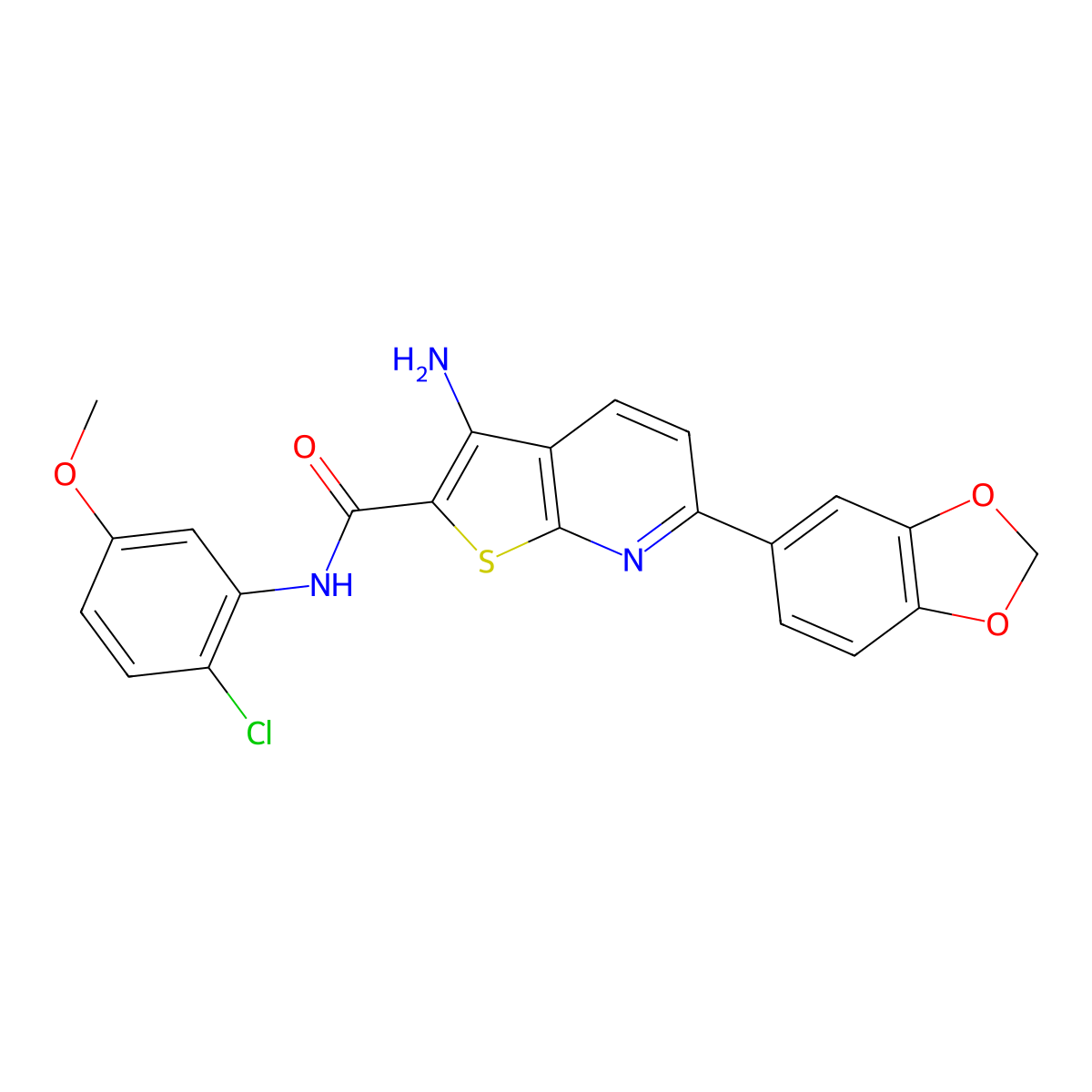 3-amino-6-(1,3-benzodioxol-5-yl)-N-(2-chloro-5-methoxyphenyl)thieno[2,3-b]pyridine-2-carboxamide molecular structure, CAS 489465-69-2