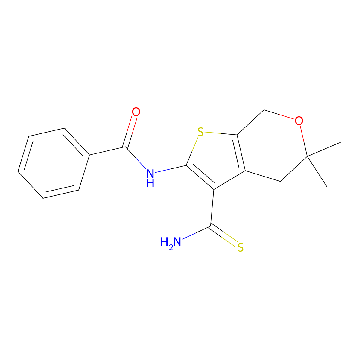 N-(3-carbamothioyl-5,5-dimethyl-4,7-dihydrothieno[2,3-c]pyran-2-yl)benzamide molecular structure, CAS 489466-22-0