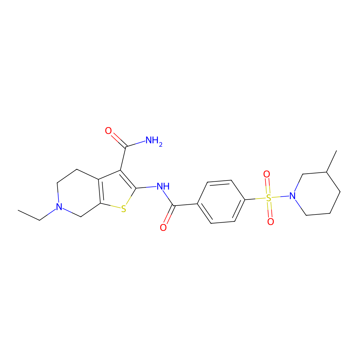 6-Ethyl-2-(4-((3-methylpiperidin-1-yl)sulfonyl)benzamido)-4,5,6,7-tetrahydrothieno[2,3-c]pyridine-3-carboxamide molecular structure, CAS 489470-18-0